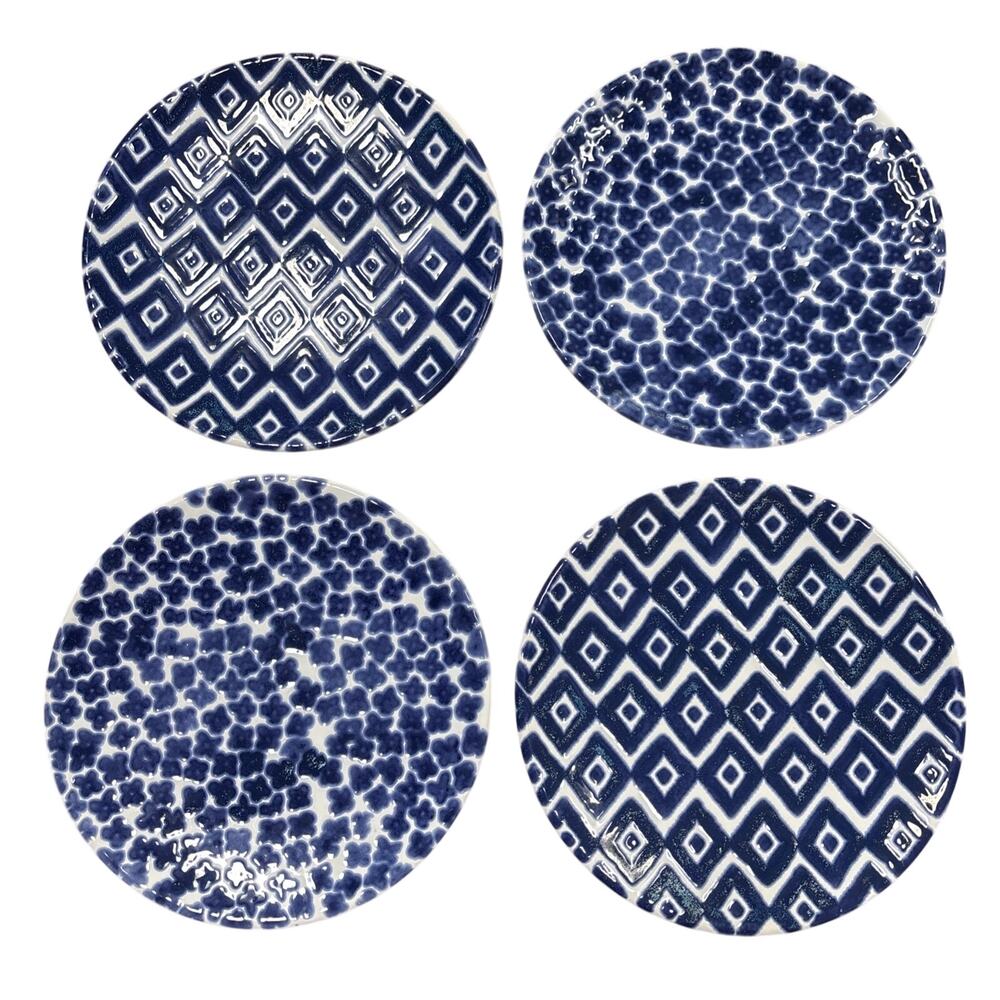 Viva by Vietri plates set of 4 cobalt blue & white patterned made in Portugal